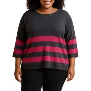 Gap Plus Size XL Striped Sweater Gray & Pink Button Details Casual Pullover Knit